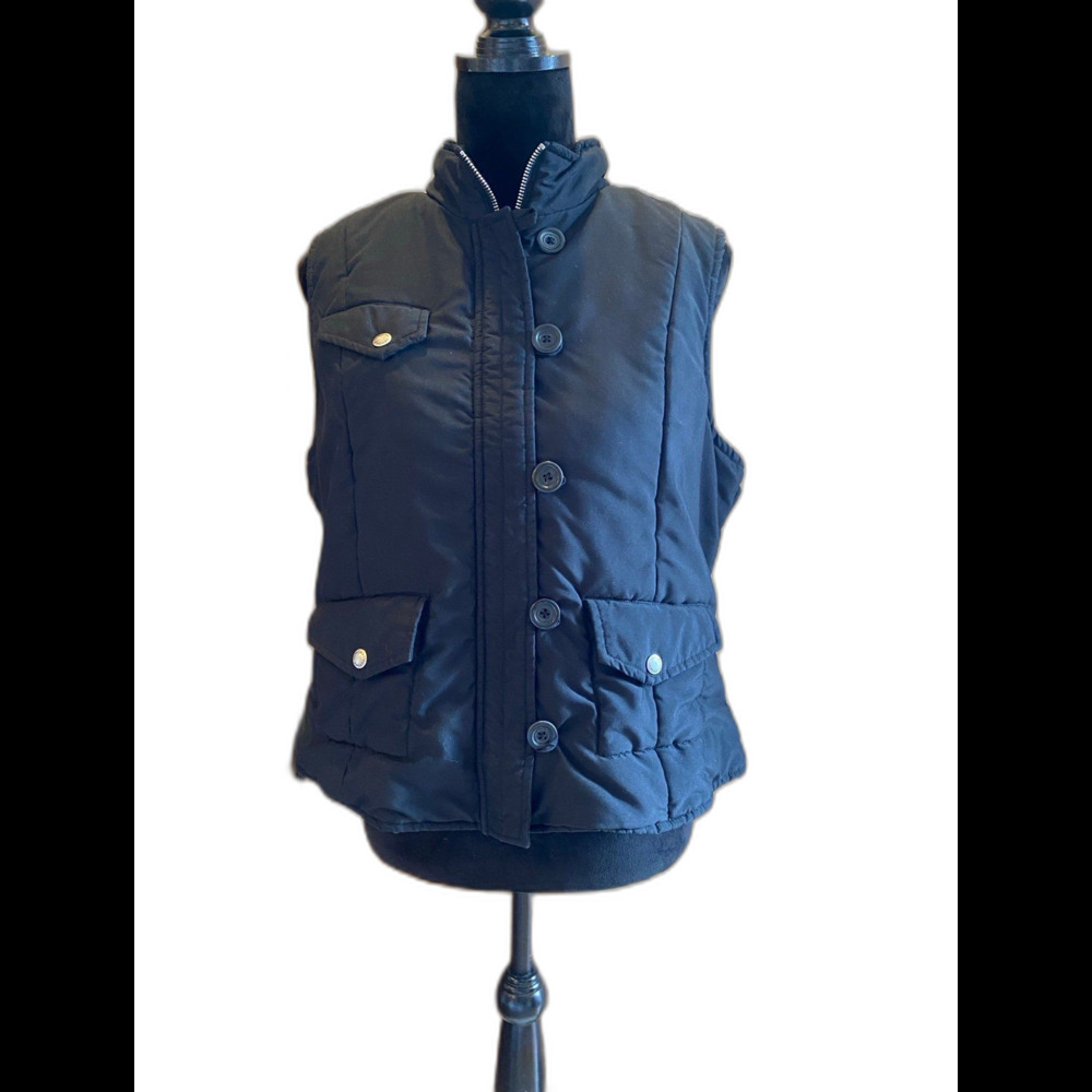 Sonoma‎  Vest Life & Style Puffer Size Large Multi Pocket Zipper Button Black